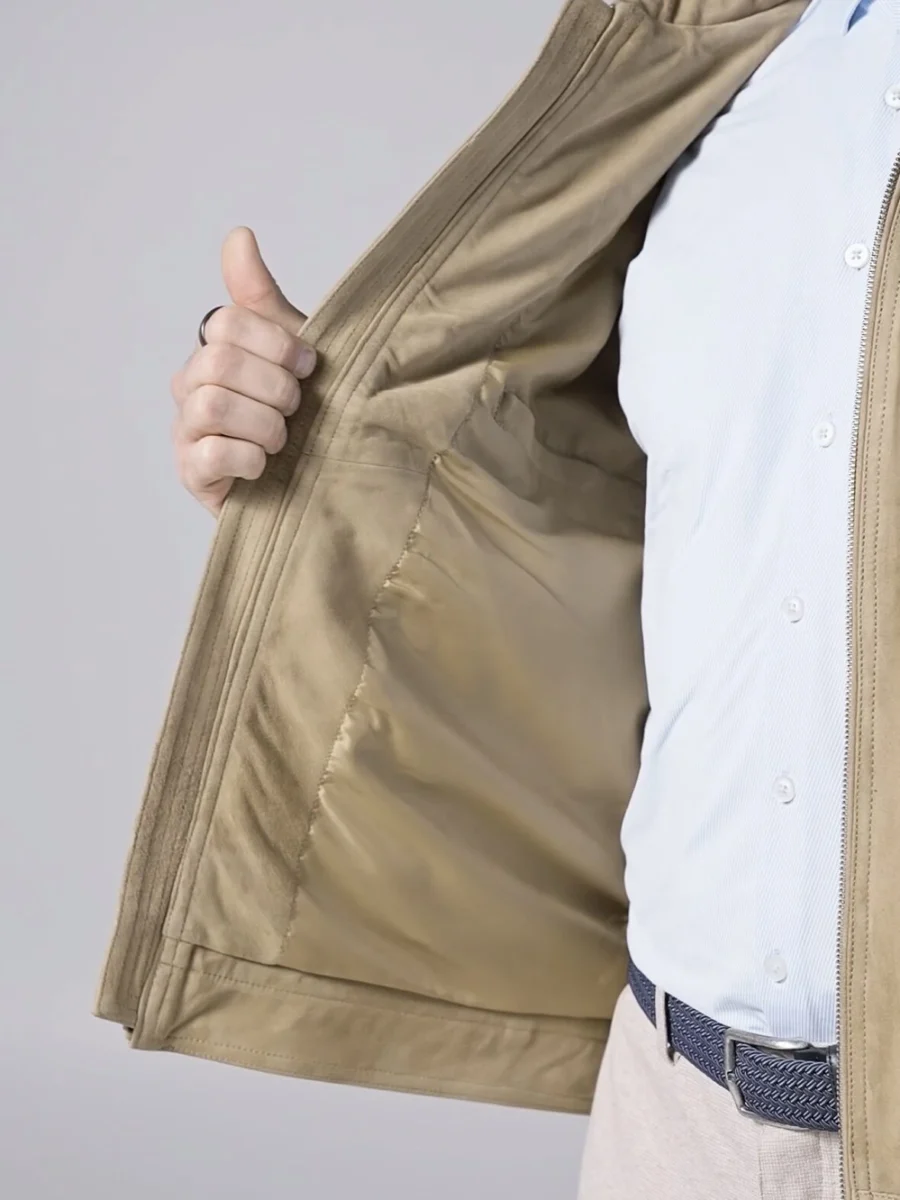 Delon 77 Sand Suede – Kožená bunda s límcem semiš písková - Obrázek 9