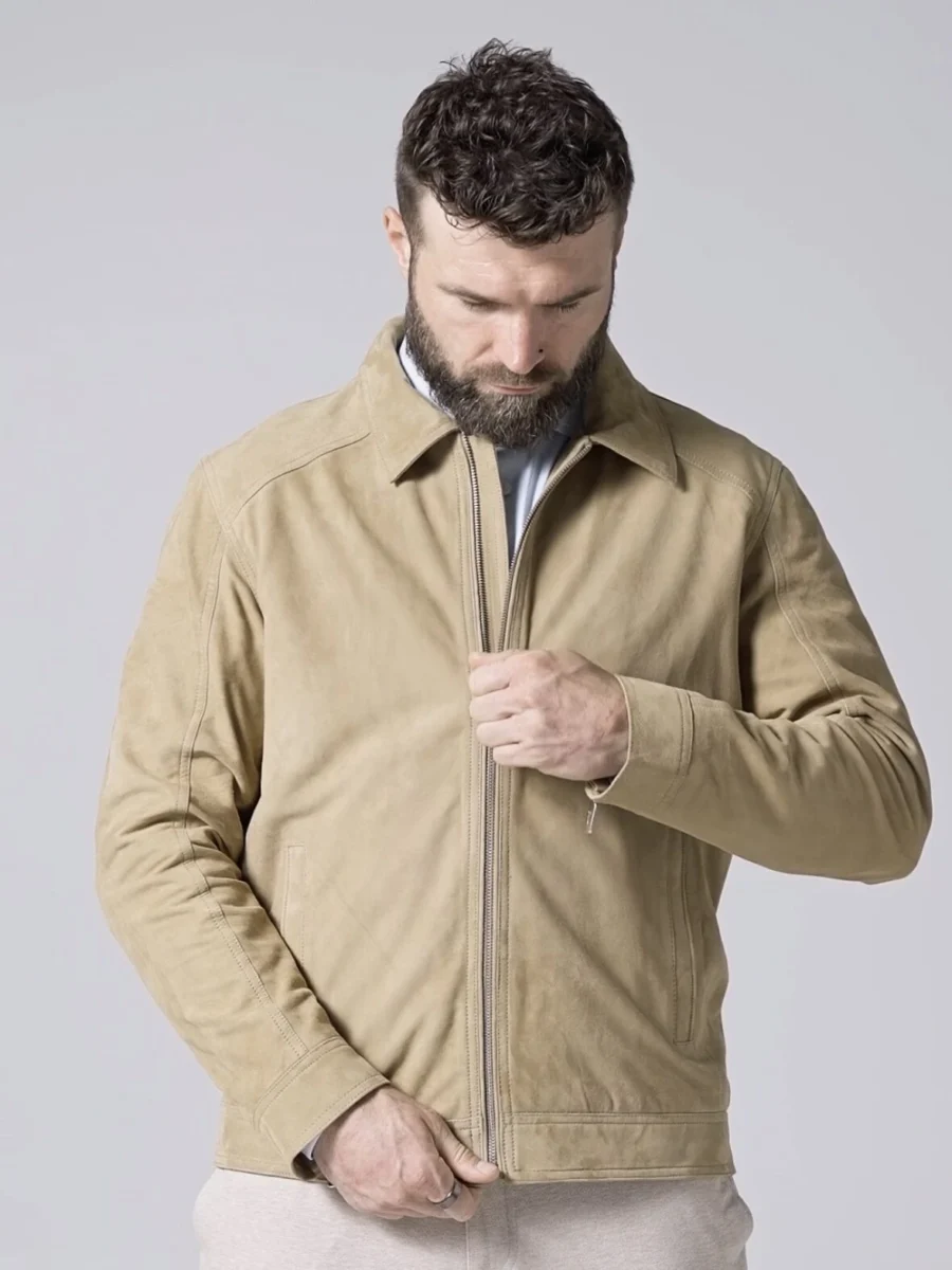 Delon 77 Sand Suede – Kožená bunda s límcem semiš písková - Obrázek 8