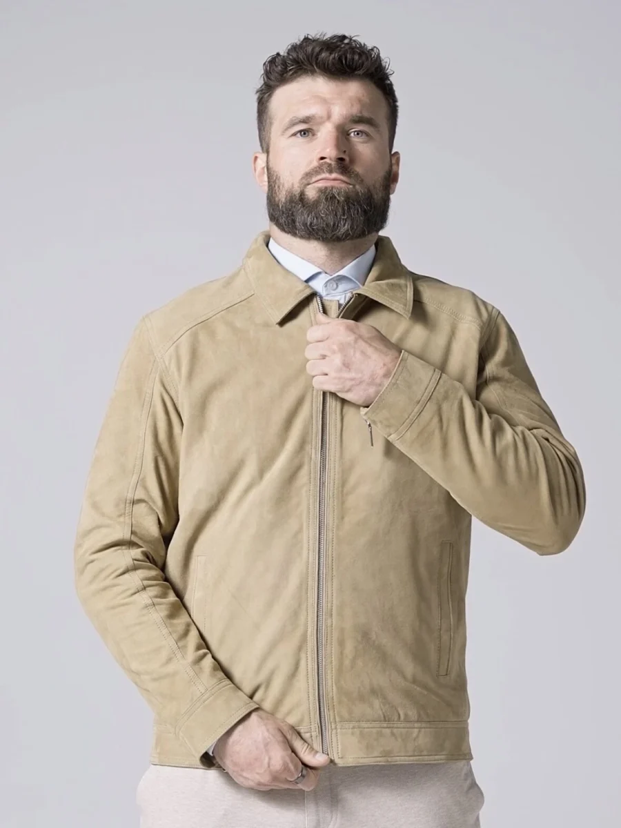 Delon 77 Sand Suede – Kožená bunda s límcem semiš písková - Obrázek 7