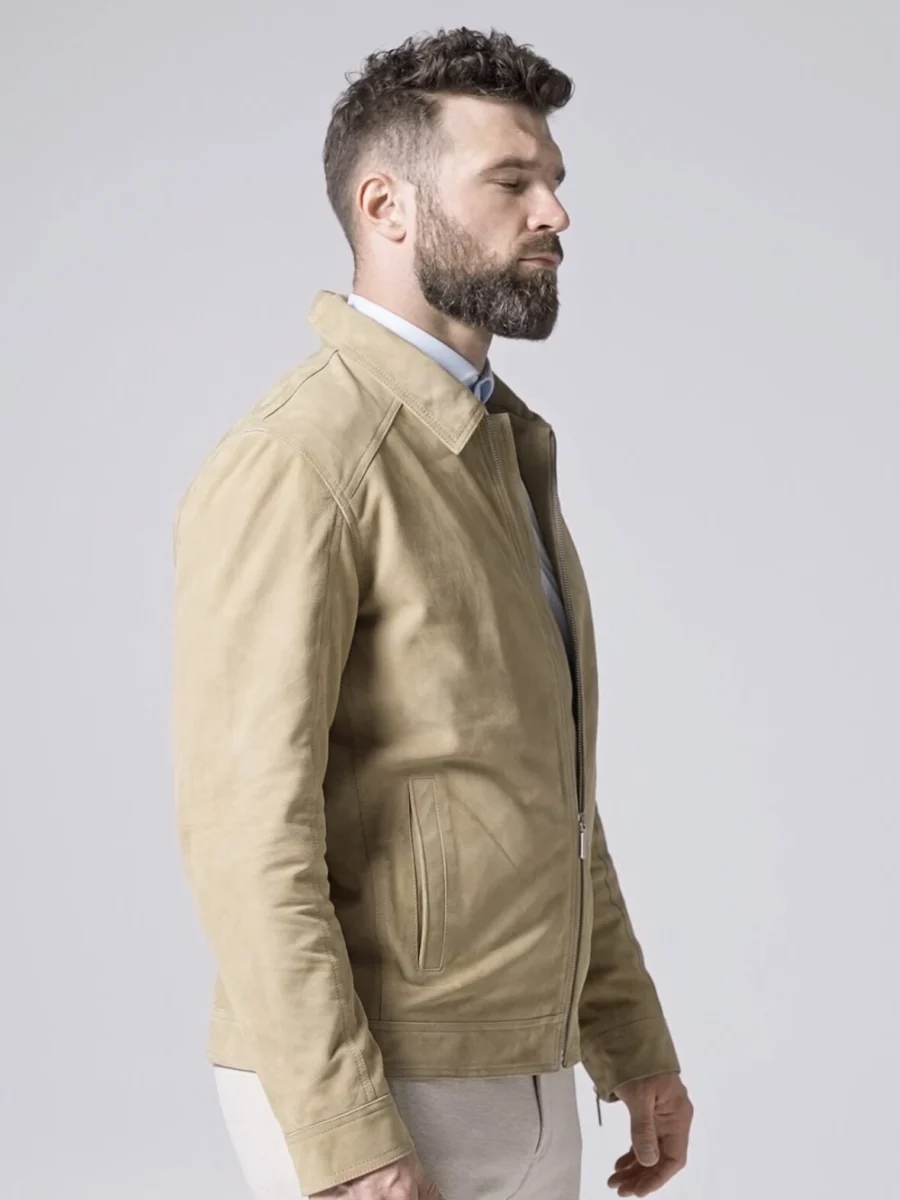 Delon 77 Sand Suede – Kožená bunda s límcem semiš písková - Obrázek 4