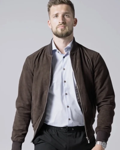 kožený bomber semiš