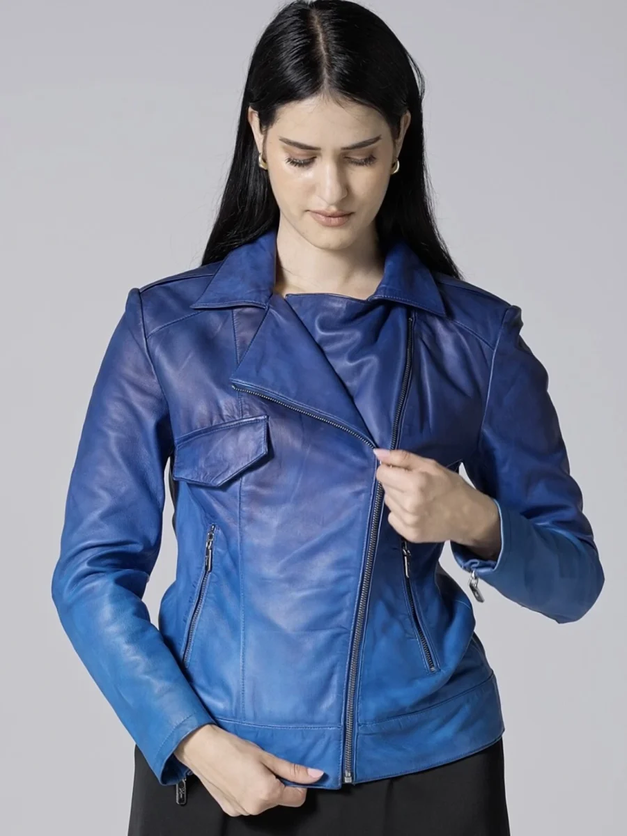Aurelie Blue Ombre - Kožený Křivák Modré Ombré - Obrázek 2