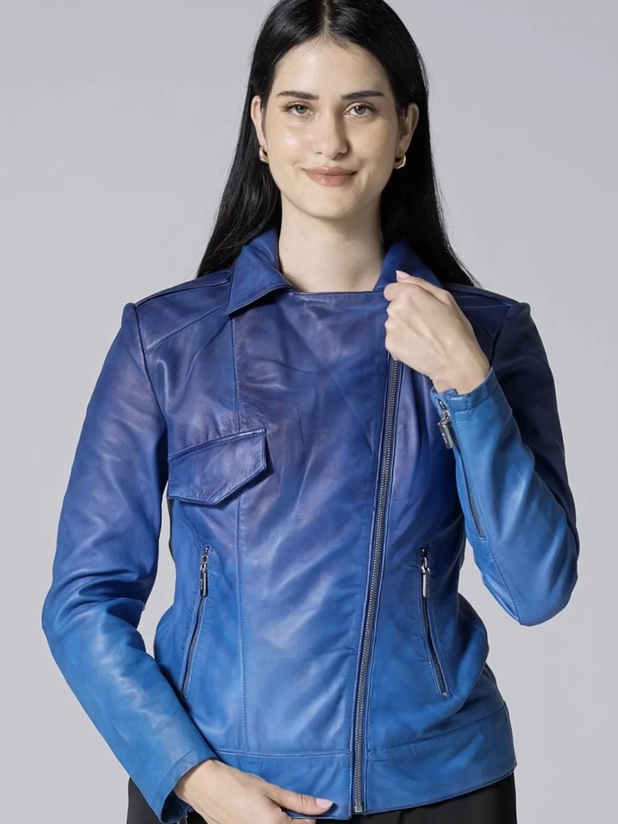 Aurelie Blue Ombre - Kožený Křivák Modré Ombré - Obrázek 4