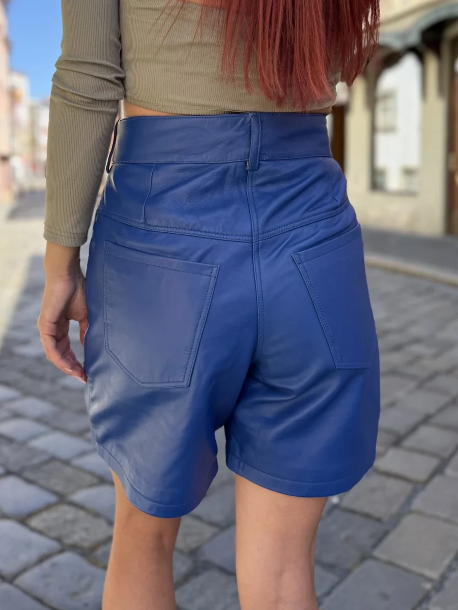 Leila Royal Blue - Kožené Kraťasy Modré - Obrázek 5