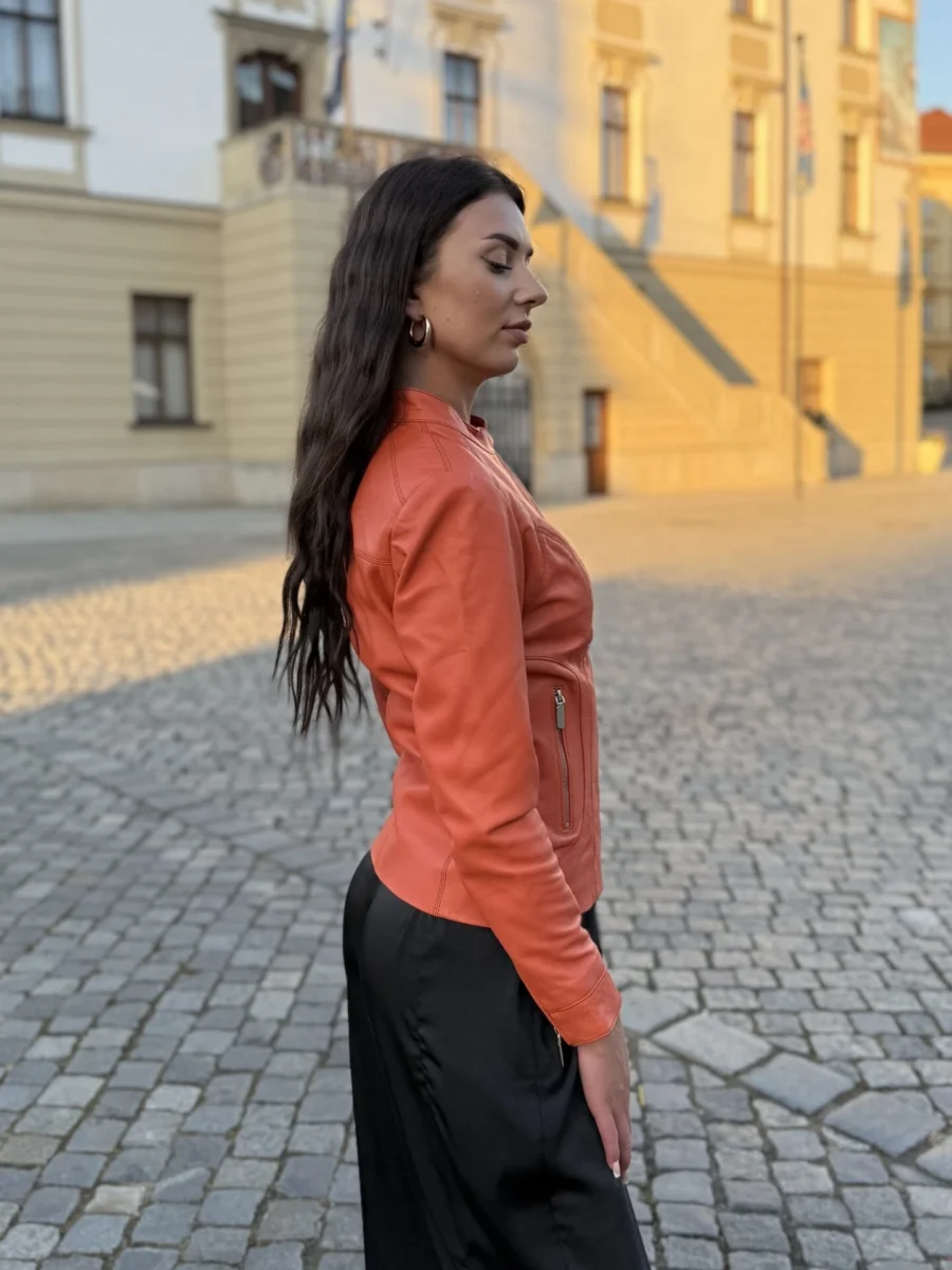 Becca Orange – Kožená Bunda Oranžová - Obrázek 4