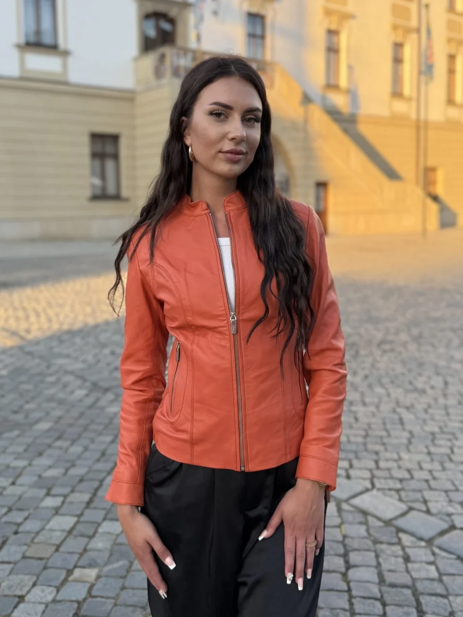 Becca Orange – Kožená Bunda Oranžová