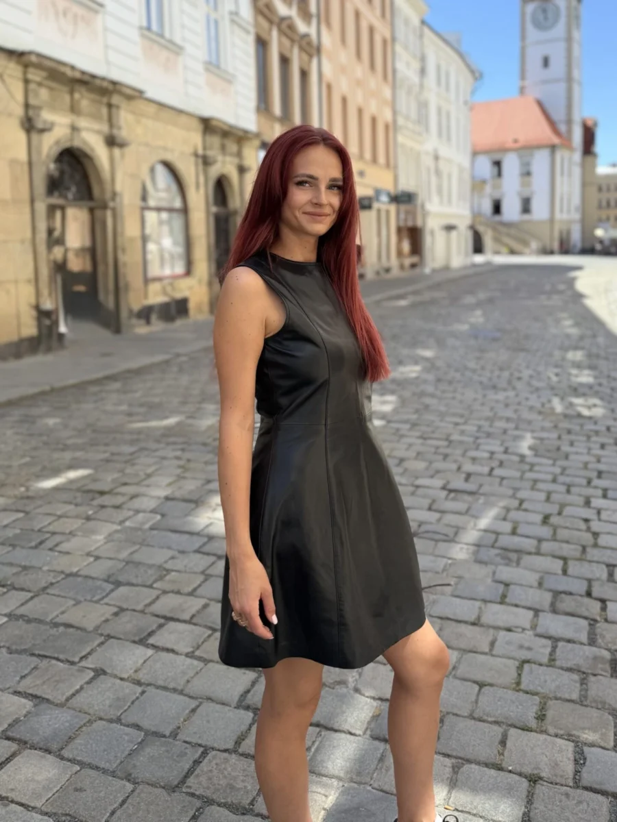 Bianca Midi Leather – Dámské kožené šaty černé - Obrázek 3