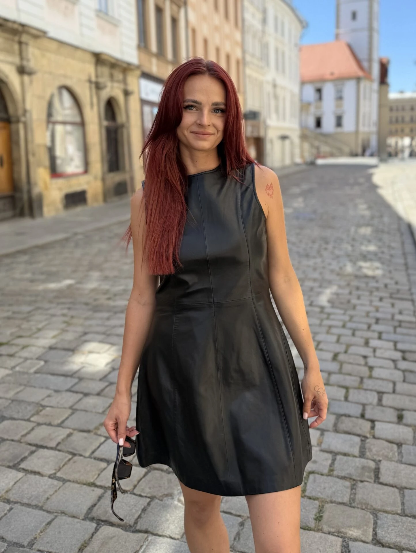 Bianca Midi Leather – Dámské kožené šaty černé
