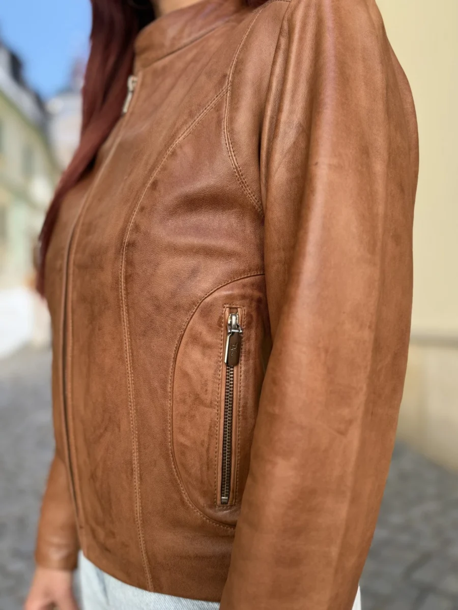 Becca Wood Brown – Kožená bunda hnědá - Obrázek 5