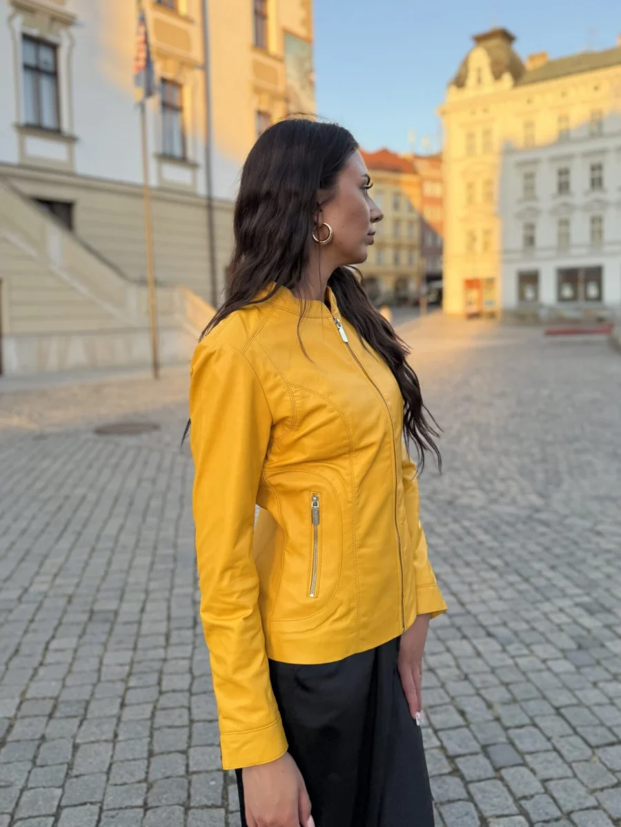 Becca Yellow – Dámská Kožená Bunda Žlutá - Obrázek 4