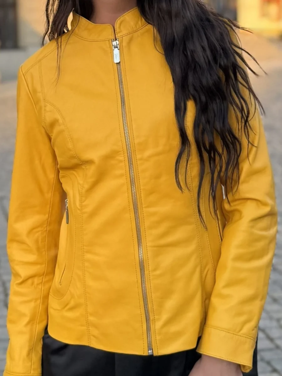 Becca Yellow – Dámská Kožená Bunda Žlutá - Obrázek 2