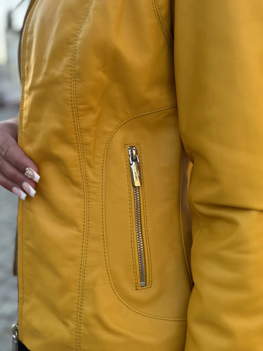 Becca Yellow – Dámská Kožená Bunda Žlutá - Obrázek 5