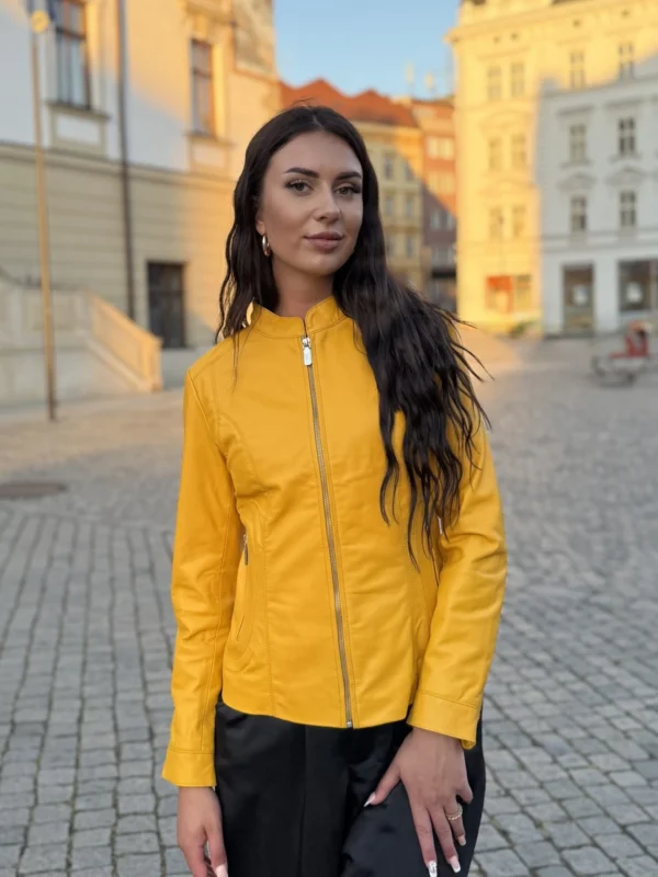 Becca Yellow – Kožená Bunda Žlutá