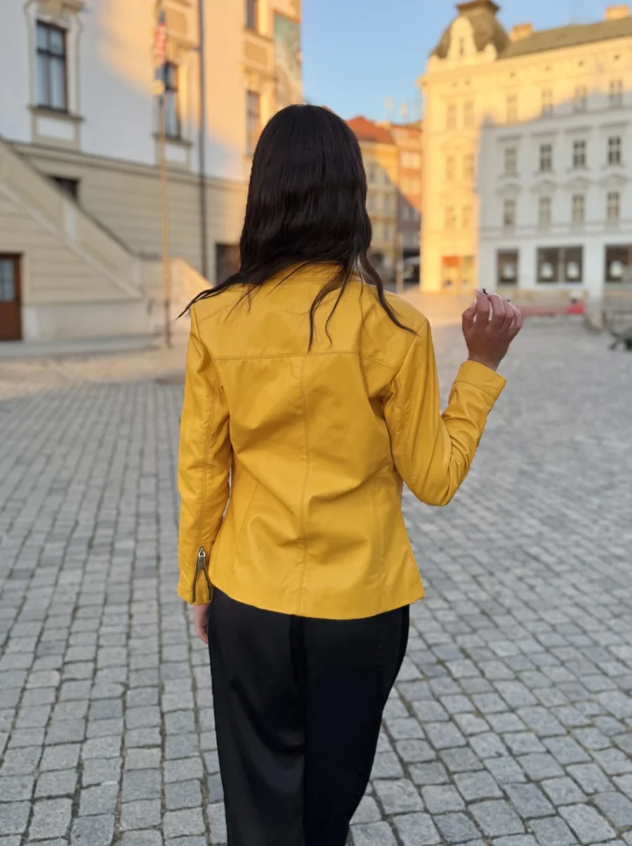 Becca Yellow – Dámská Kožená Bunda Žlutá - Obrázek 6