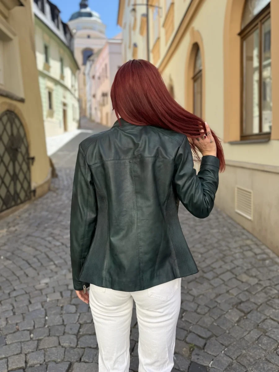 Becca Flexi Emerald Green – Dámská kožená bunda lahvově zelená - Obrázek 6