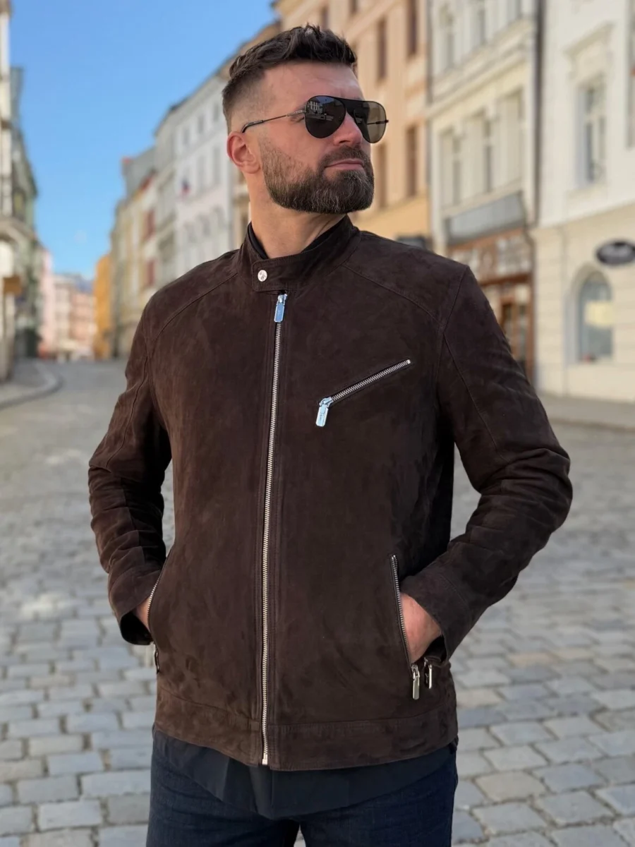 Marco Suede Brown – Kožená bunda hnědá semiš - Obrázek 2