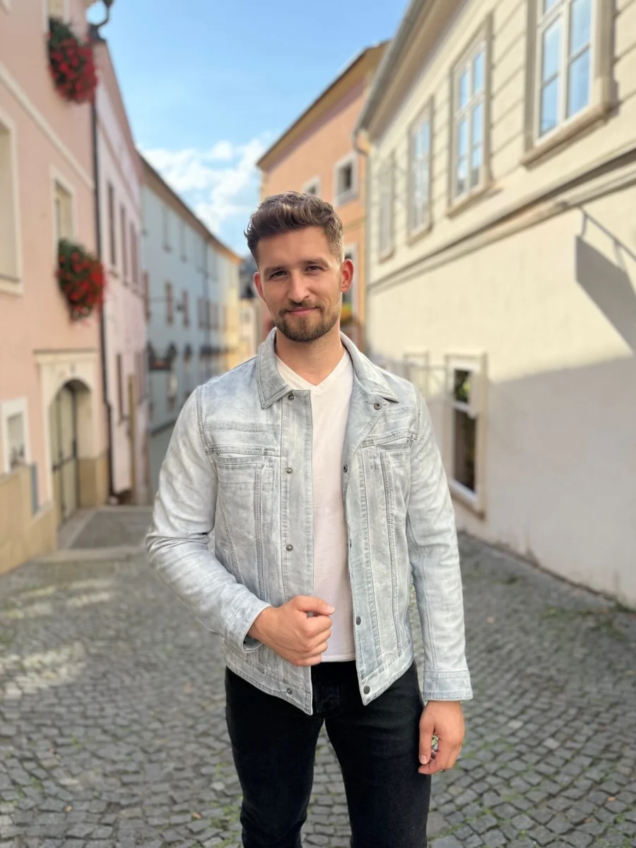 Gary 1999 White Denim – Pánská bílá denim kožená bunda - Obrázek 3