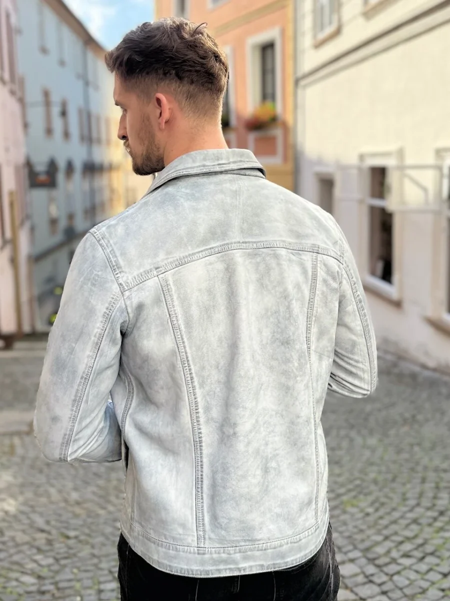 Gary 1999 White Denim – Pánská bílá denim kožená bunda - Obrázek 8