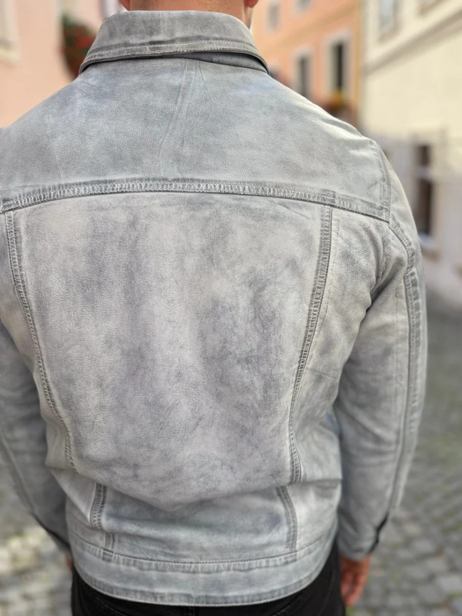 Gary 1999 White Denim – Pánská bílá denim kožená bunda - Obrázek 10