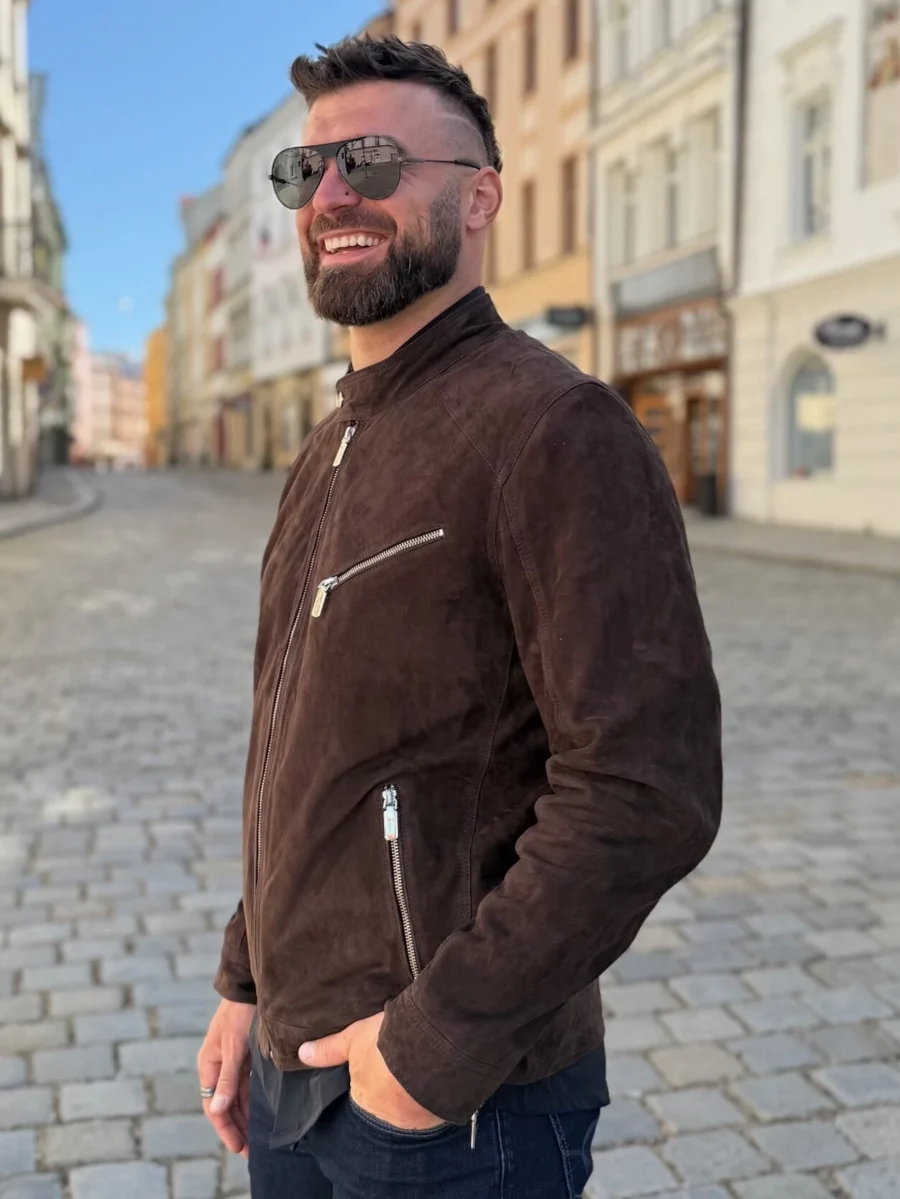 Marco Suede Brown – Kožená bunda hnědá semiš - Obrázek 8