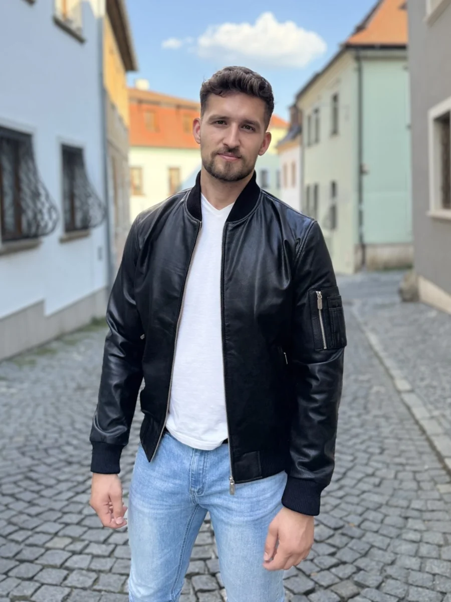 Rocky II Bomber – Pánský kožený bomber černý z pevnější kůže - Obrázek 3