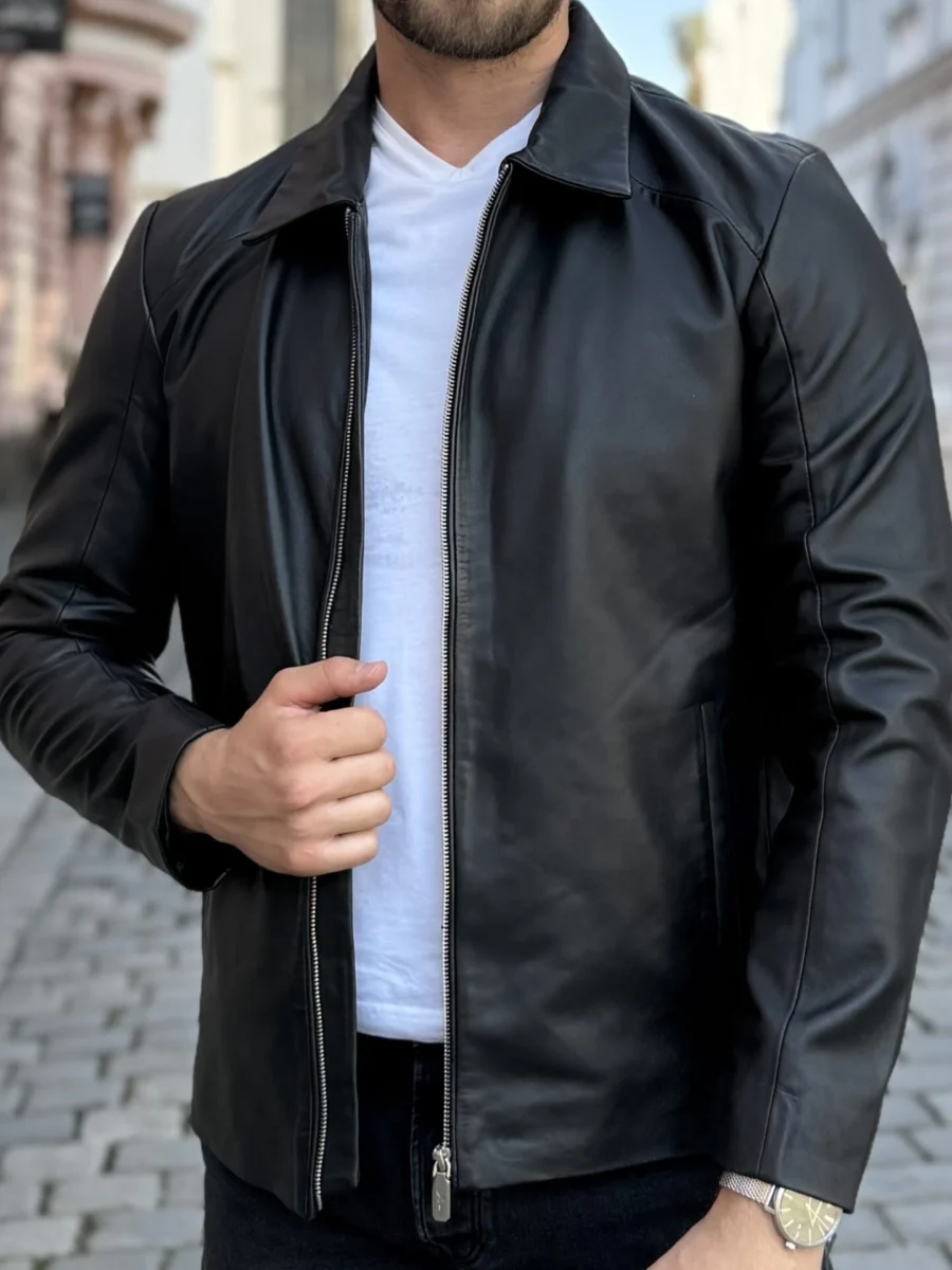 Delon 99 black – Kožená bunda s límcem - Obrázek 2