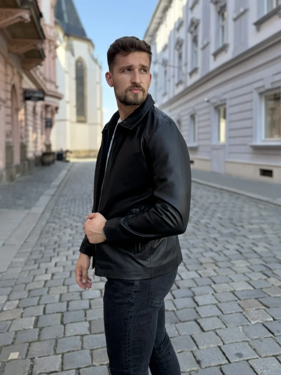 Delon 99 black – Kožená bunda s límcem - Obrázek 4
