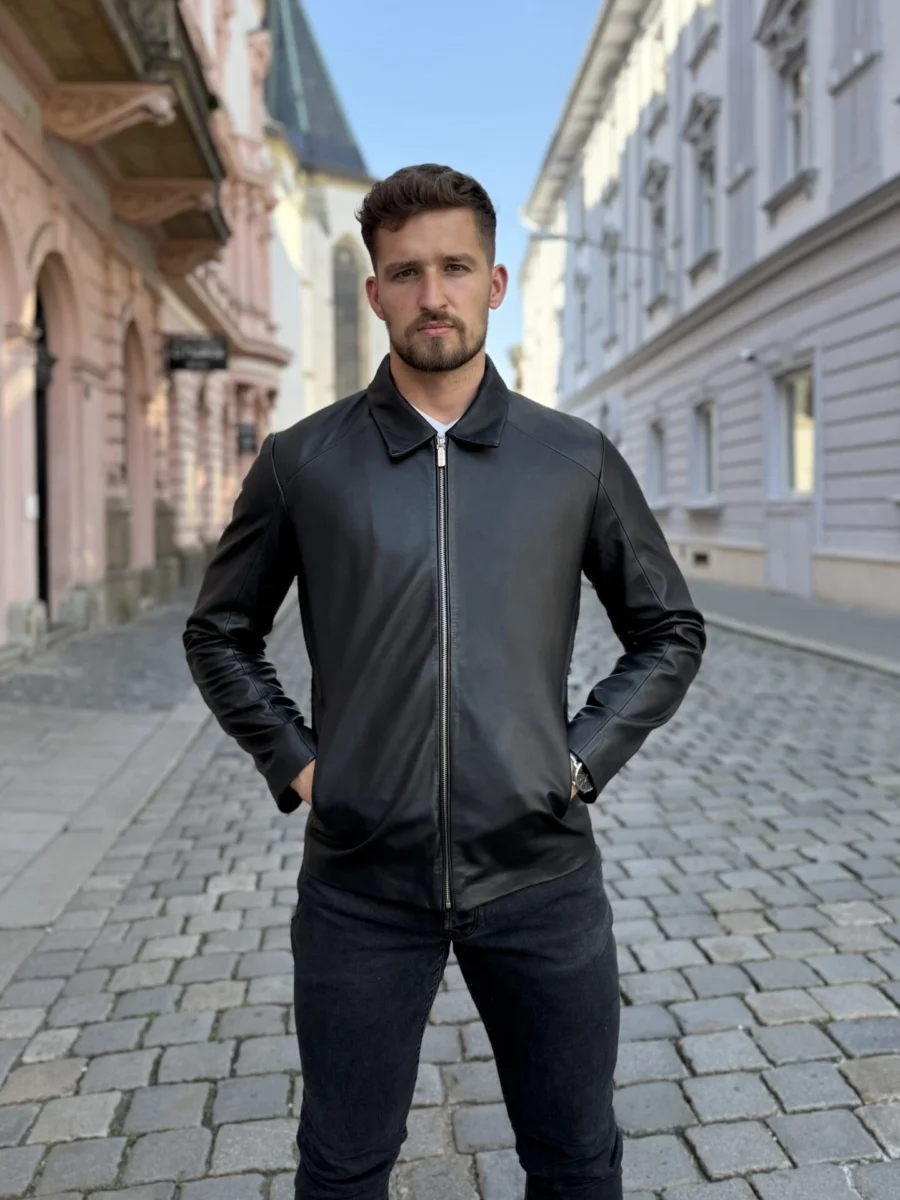 Delon 99 black – Kožená bunda s límcem - Obrázek 3