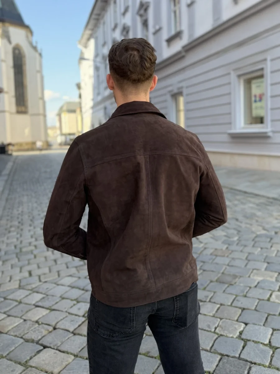 Delon 77 Brown Suede – Kožená bunda s límcem hnědý semiš - Obrázek 5