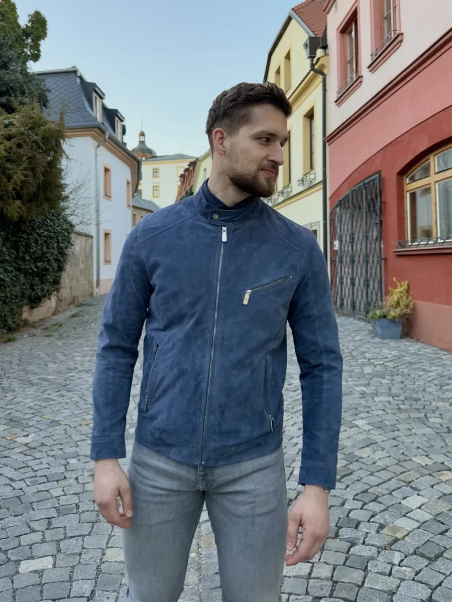 Marco Suede Sky Blue – Kožená bunda modrá semiš - Obrázek 3