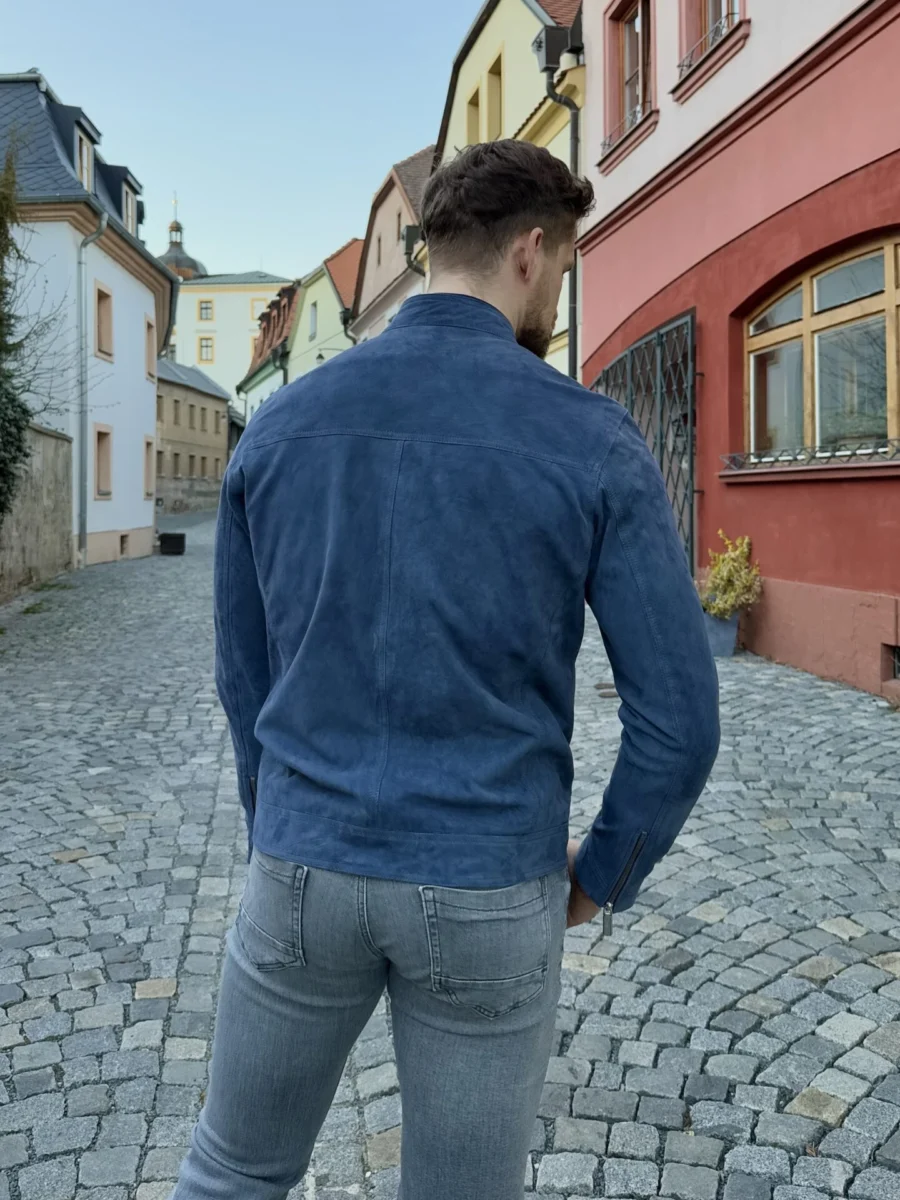 Marco Suede Sky Blue – Kožená bunda modrá semiš - Obrázek 4