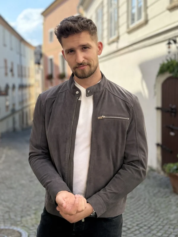 Marco Suede Grey – Kožená bunda šedá semiš