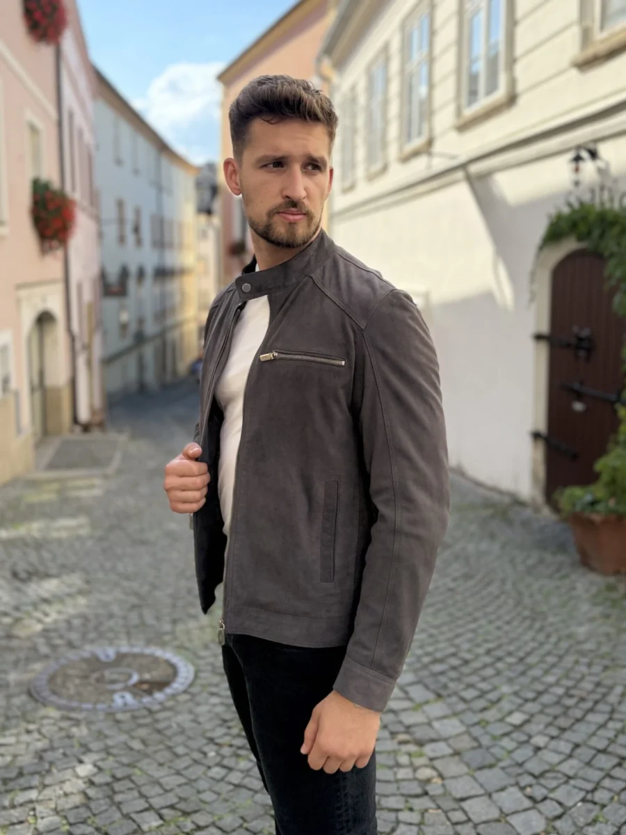 Marco Suede Grey – Kožená bunda šedá semiš - Obrázek 4