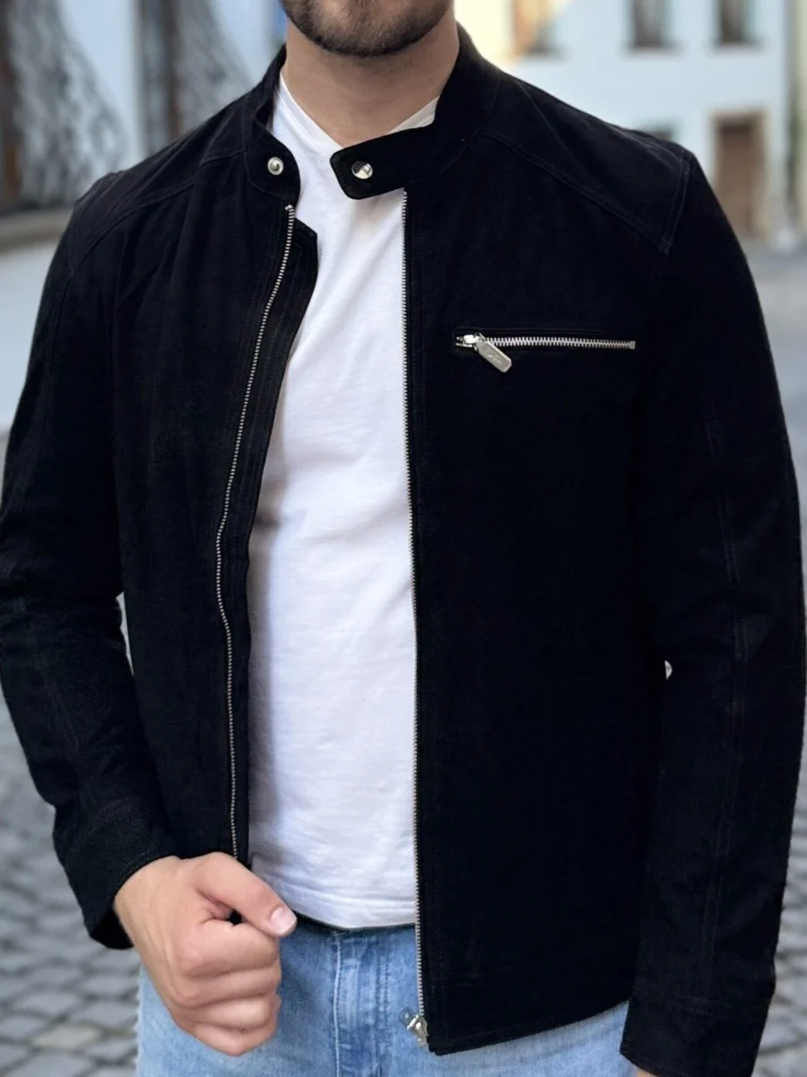 Marco Suede Black – Kožená bunda černá semiš - Obrázek 2