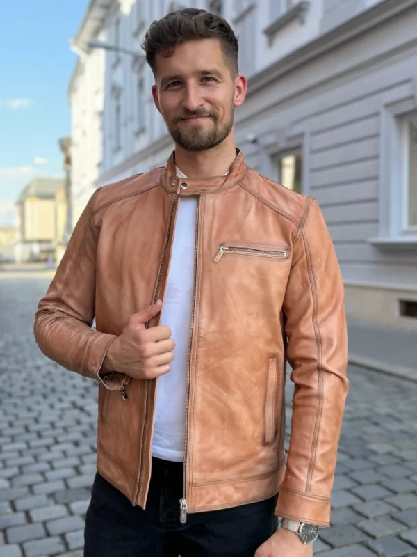 James 007 Honey Brown - pánská kožená bunda medově hnědá