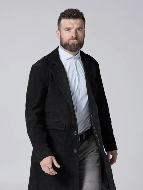 černý kožený semišový kabát