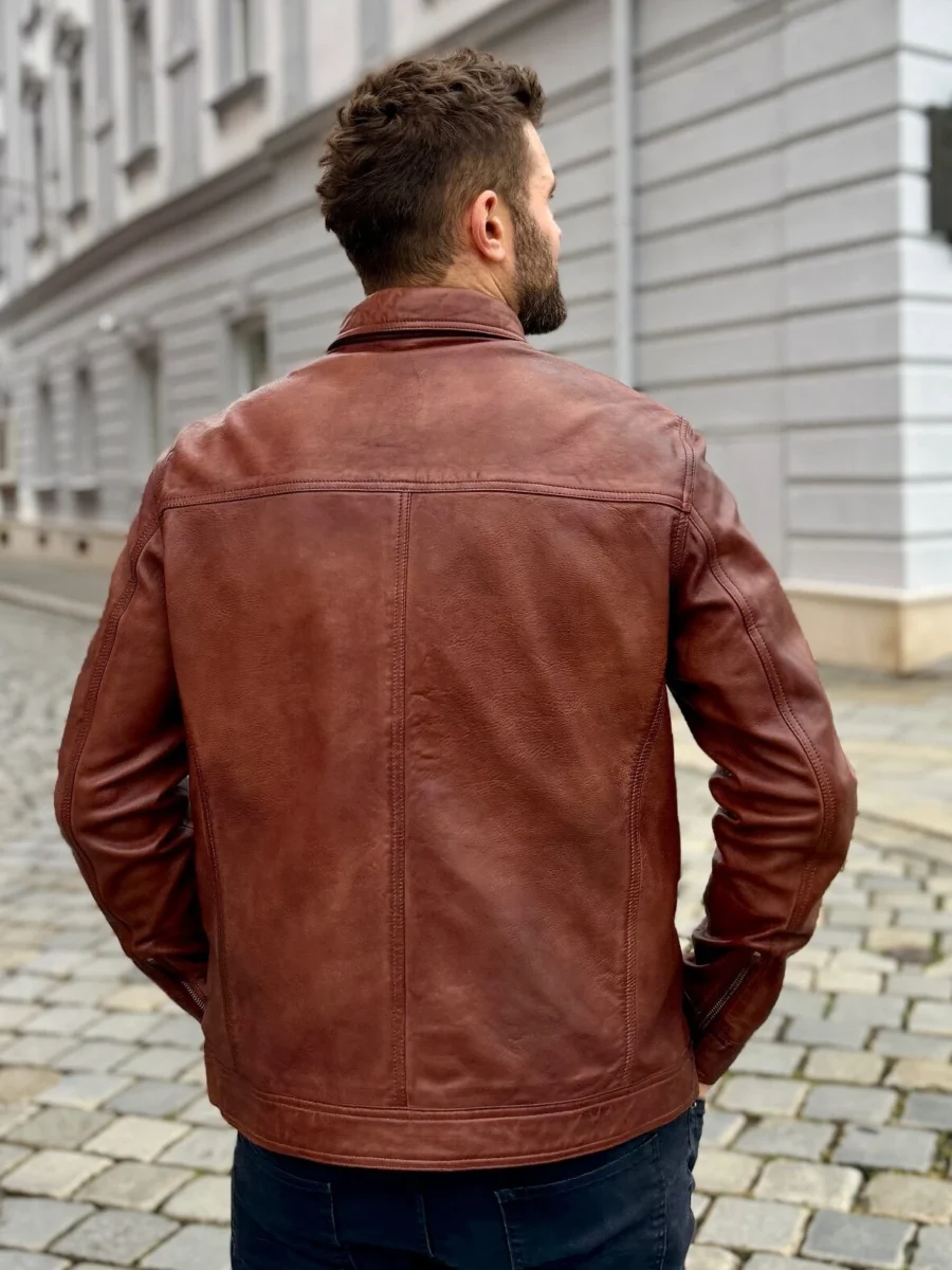 Delon 77 Chestnut Antic– Kožená bunda s límcem kaštanová antick - Obrázek 5