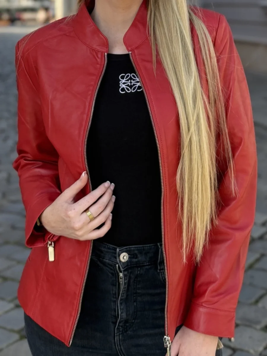 Becca Red – Kožená Bunda Červená - Obrázek 2