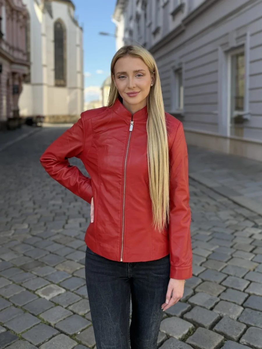 Becca Red – Kožená Bunda Červená - Obrázek 3