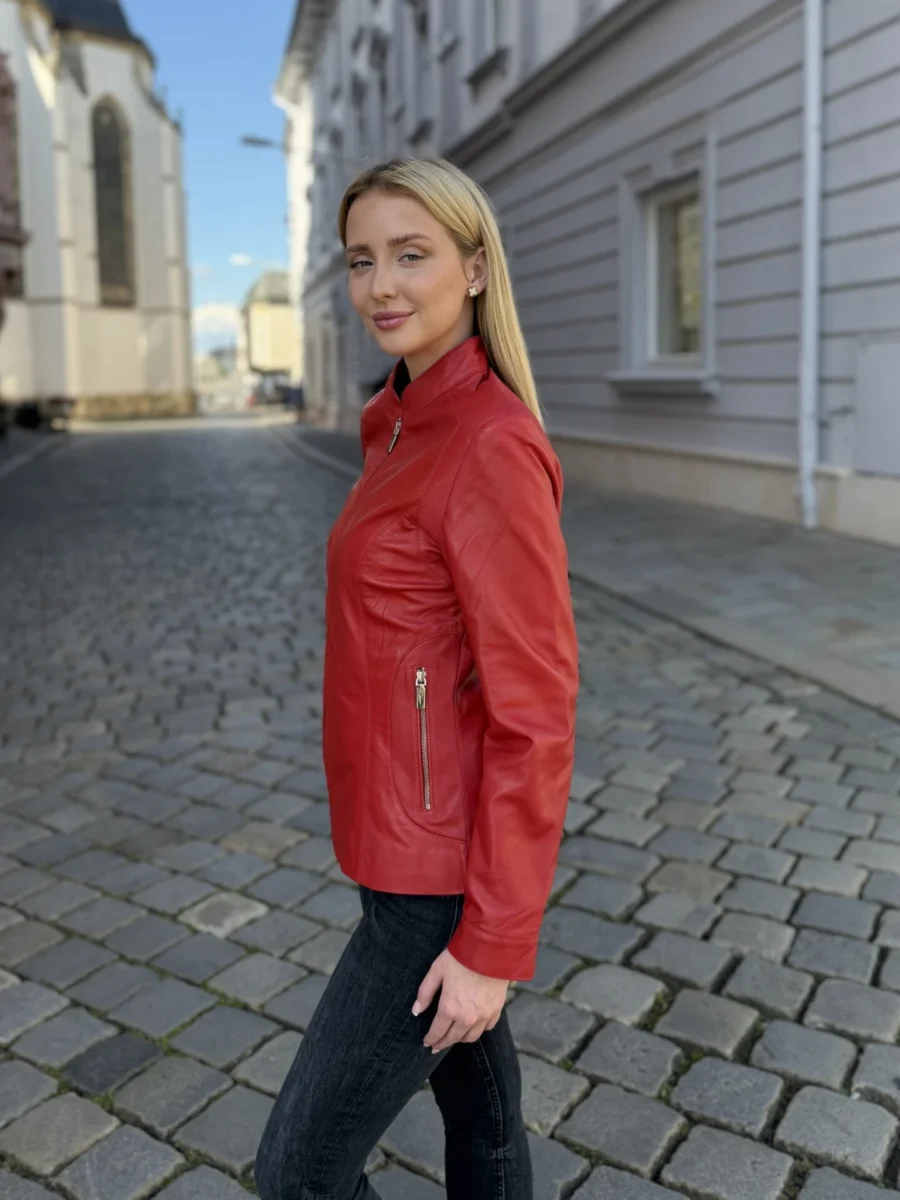 Becca Red – Kožená Bunda Červená - Obrázek 4