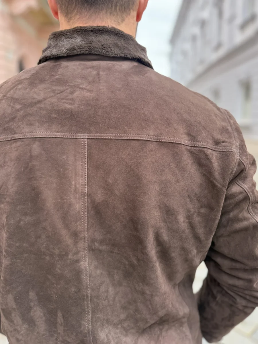 Delon Brown Fur – Pánská zimní kožená bunda s límcem kožich hnědá - Obrázek 8