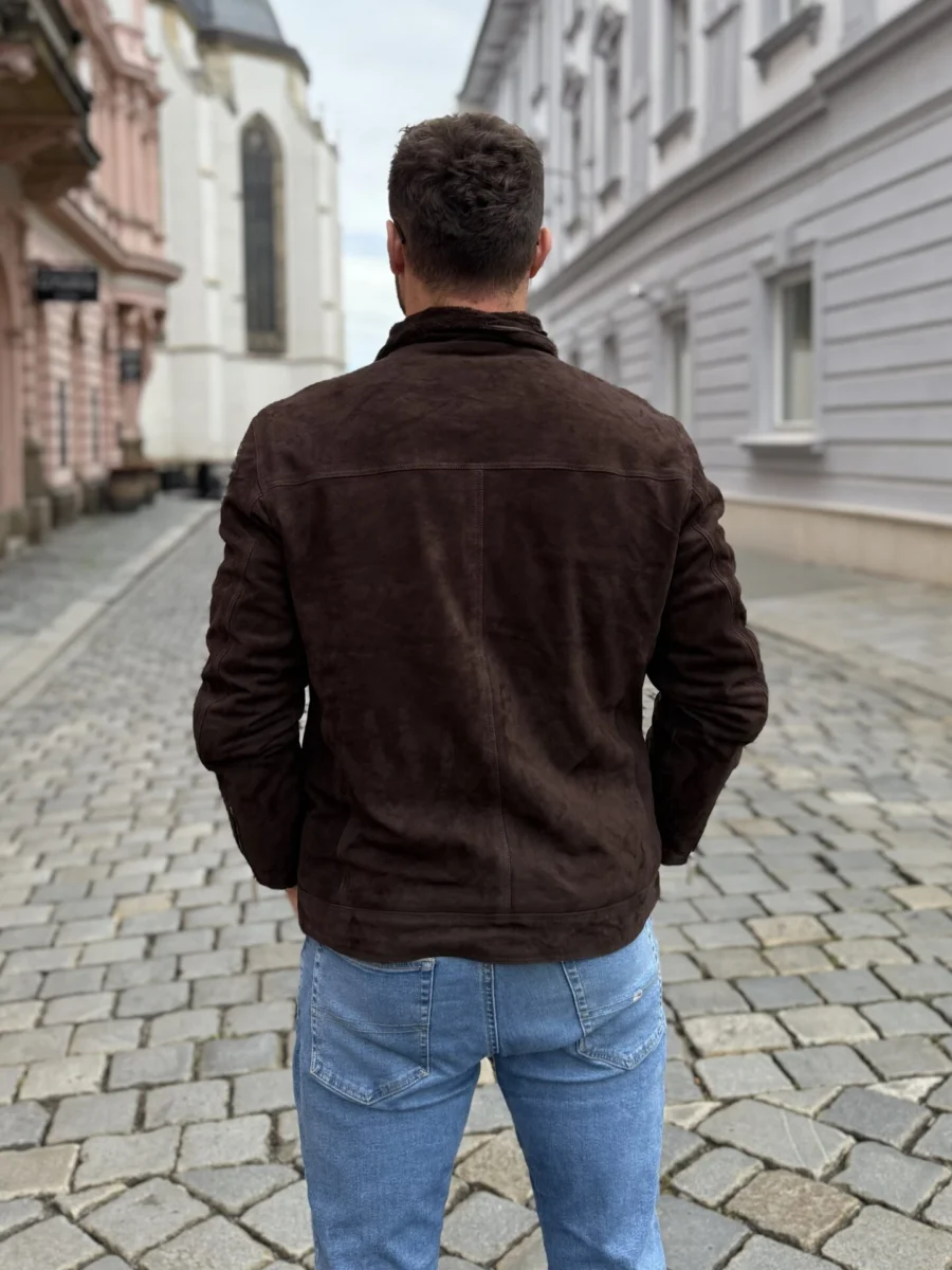 Delon Brown Fur – Pánská zimní kožená bunda s límcem kožich hnědá - Obrázek 5