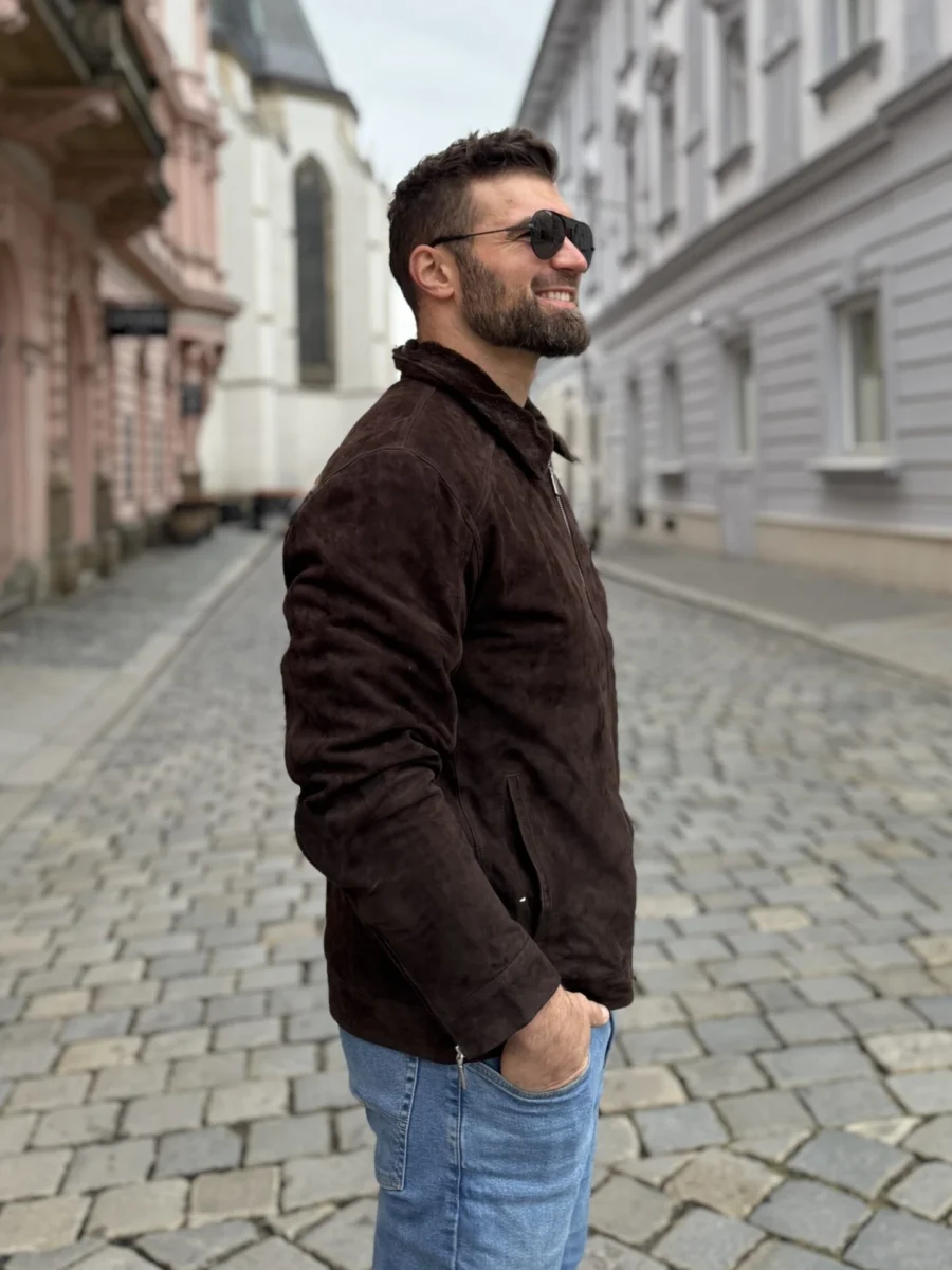 Delon Brown Fur – Pánská zimní kožená bunda s límcem kožich hnědá - Obrázek 4