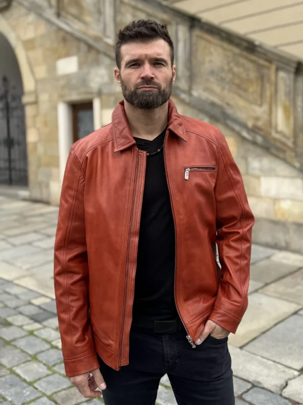 Delon 77 Bordeaux – Kožená bunda s límcem bordeaux