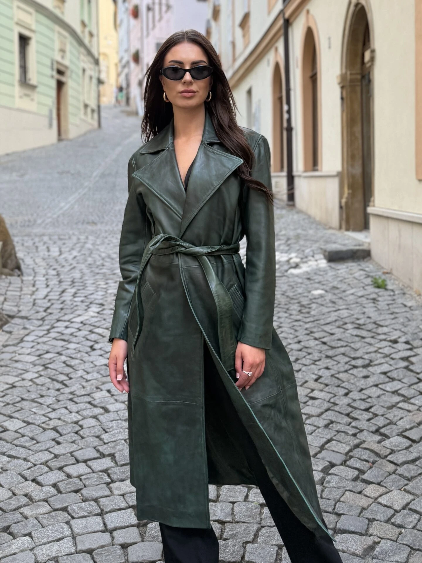 emerald 1 Angelika Emerald Green- Dámský Kožený Kabát Zelený