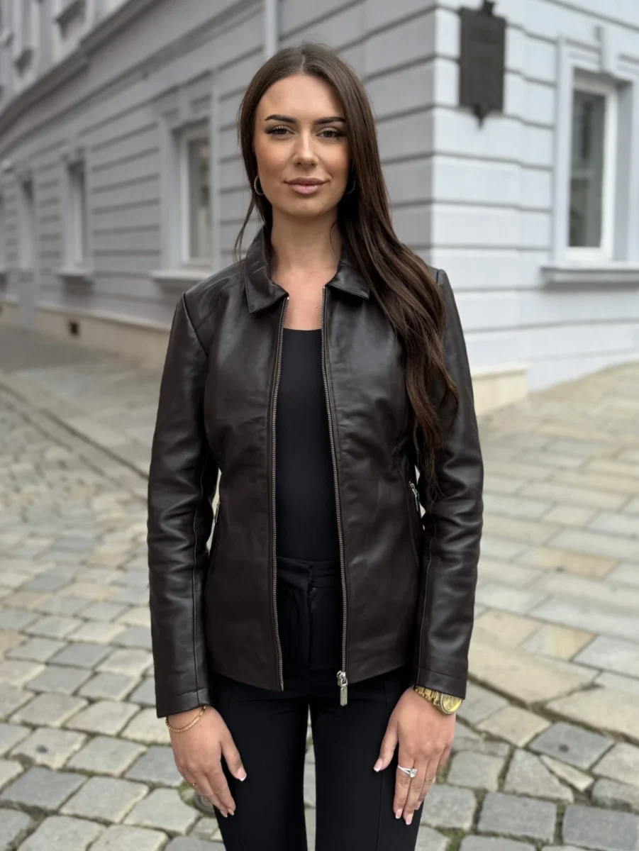 Ester Purple – Dámská kožená prodloužená bunda fialová