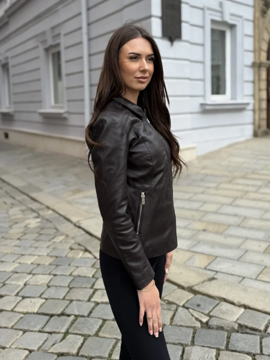 Ester Purple – Dámská kožená prodloužená bunda fialová - Obrázek 4
