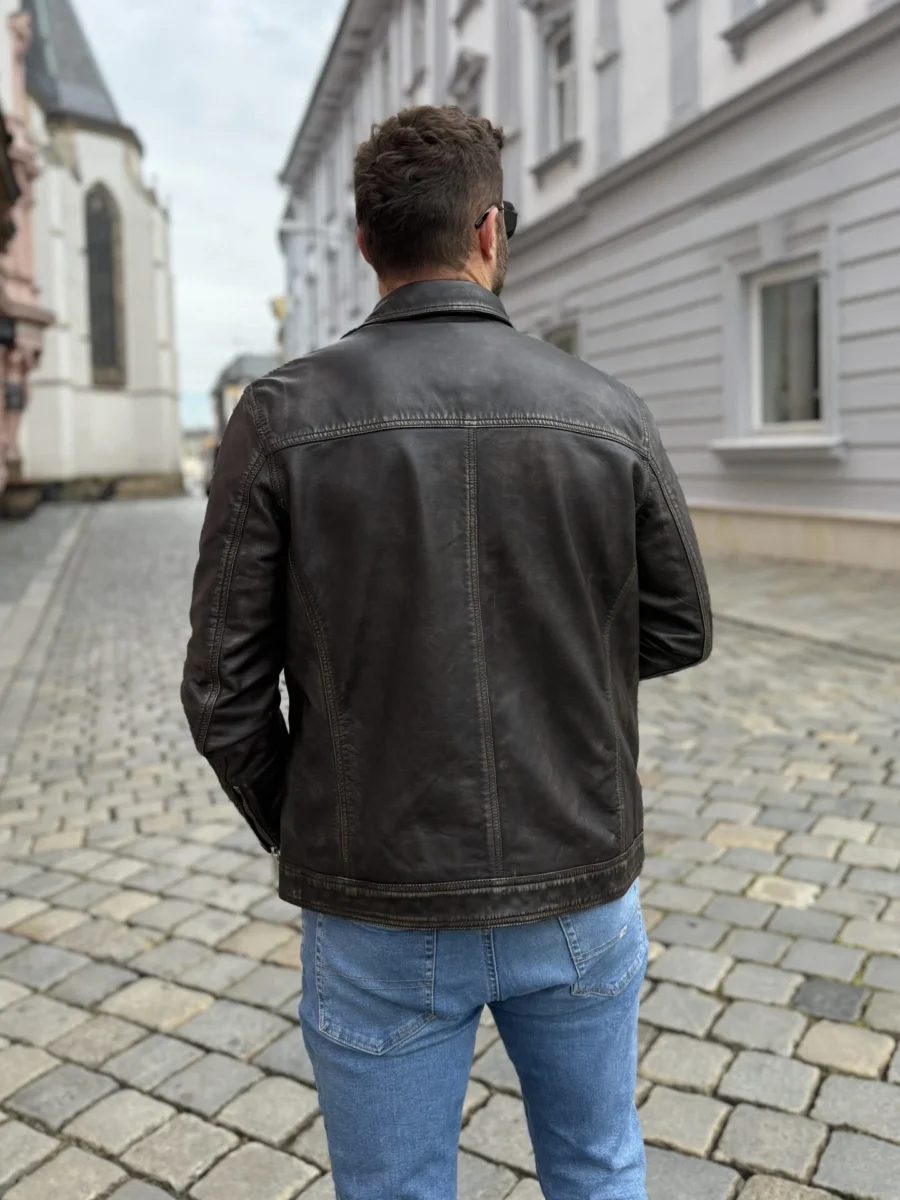 Delon 77 Brown Vintage – Kožená bunda s límcem hnědá vintage - Obrázek 5