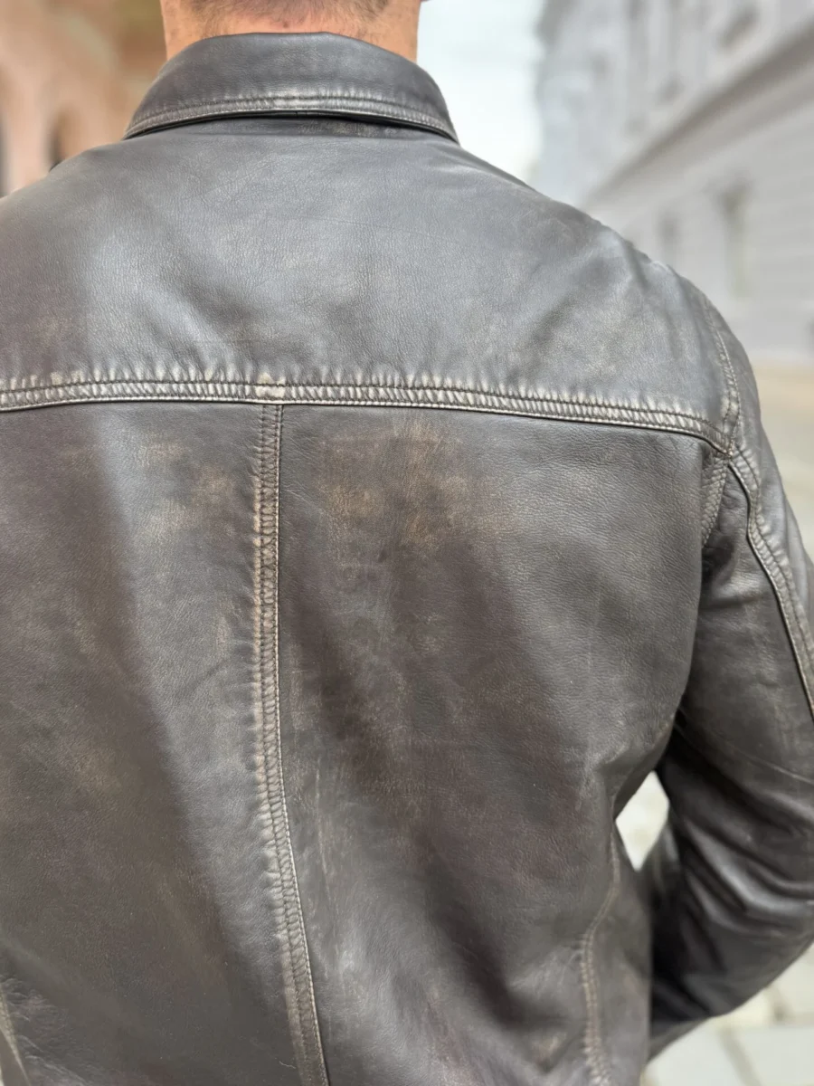 Delon 77 Brown Vintage – Kožená bunda s límcem hnědá vintage - Obrázek 7