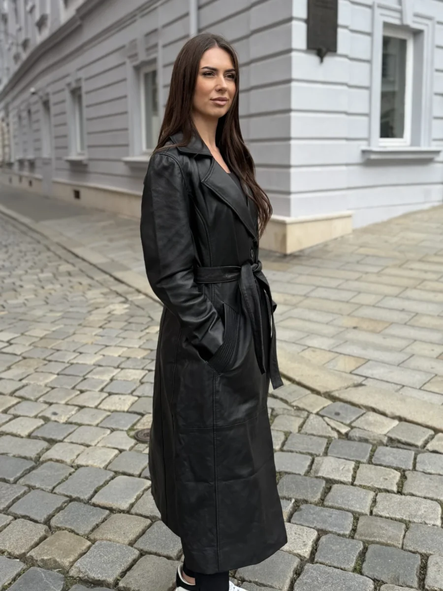 Angelika Black- Dlouhý Kožený Kabát - Obrázek 3